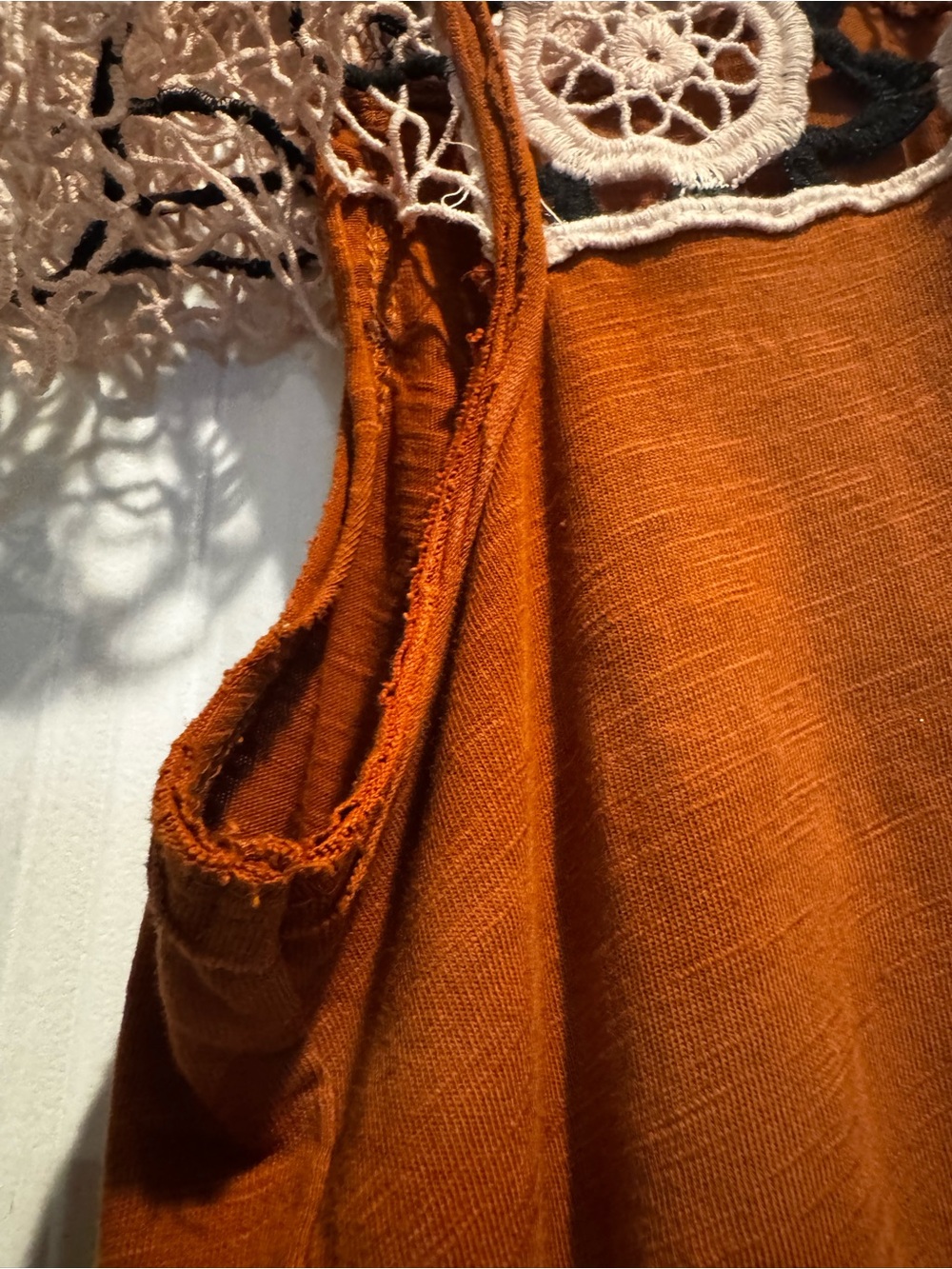 Anthropologie Medium Rust Crochet Lace Flutter Sleeve Top - Picture 10 of 11